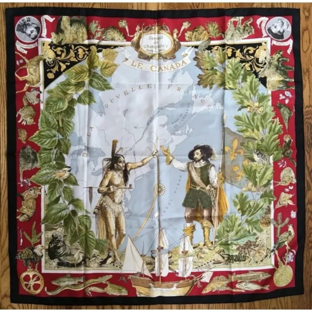 Hermes Kermit Oliver Canada Explorer Silk Scarf
